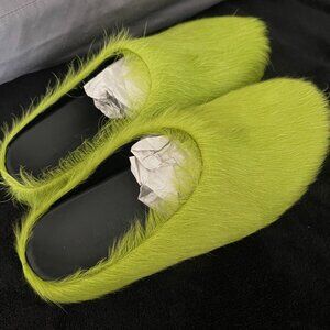 Lime Green Marni Fur  Slides